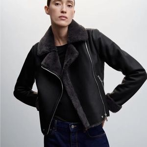 Mango Faux shearling-lined jacket